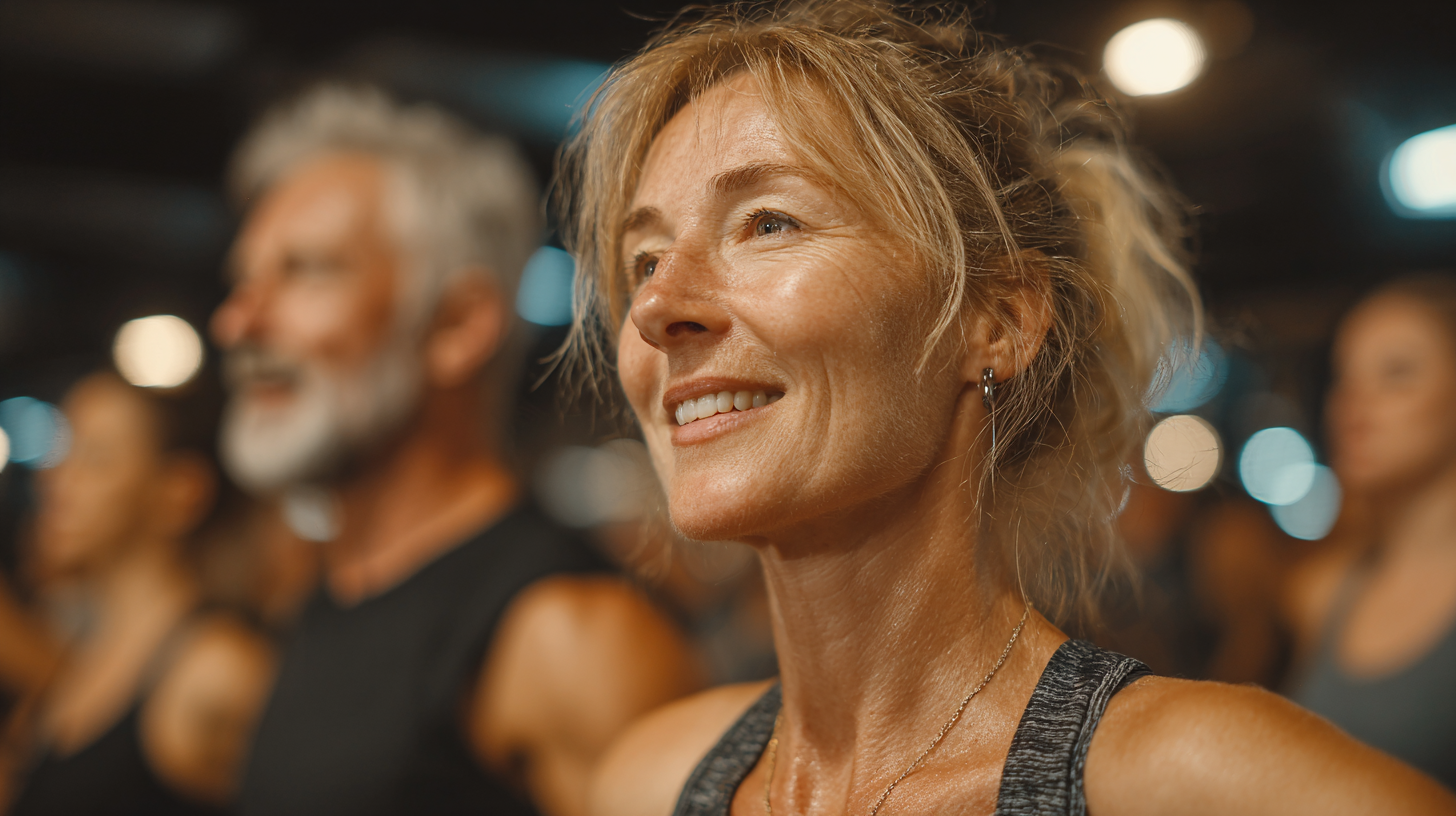 Група активних людей старшого віку займається фітнесом